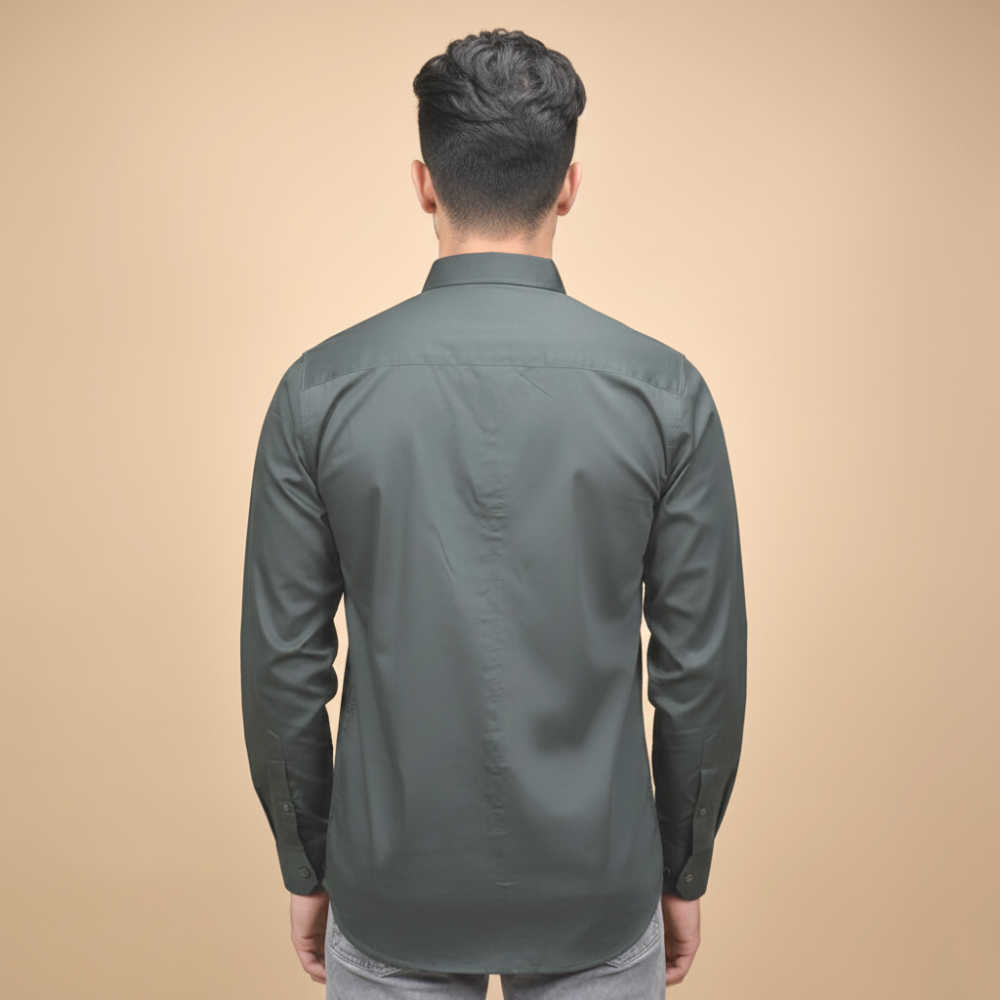 Burberry Dark Green Premium Cotton Shirt-thumb-3