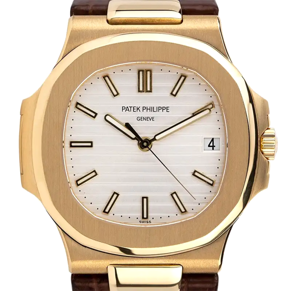 Patek Philippe Nautilus 5711J Yellow Gold White Dial Leather Strap Watch-2
