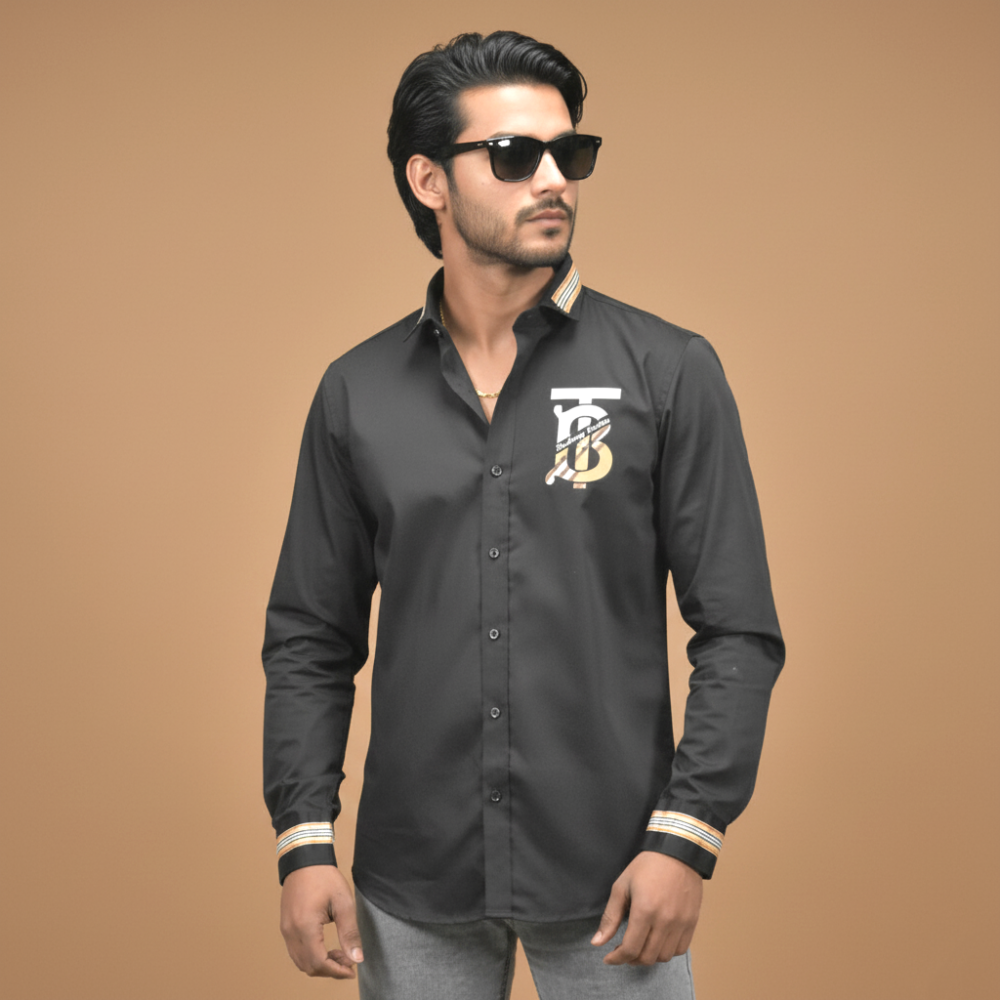 Burberry TB Print Black Premium Cotton Shirt-1
