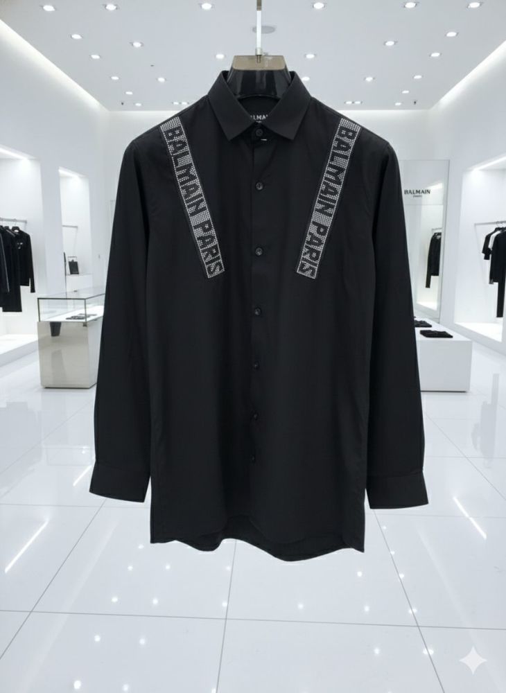 Balmain Embroidered Black Premium Cotton Shirt-1