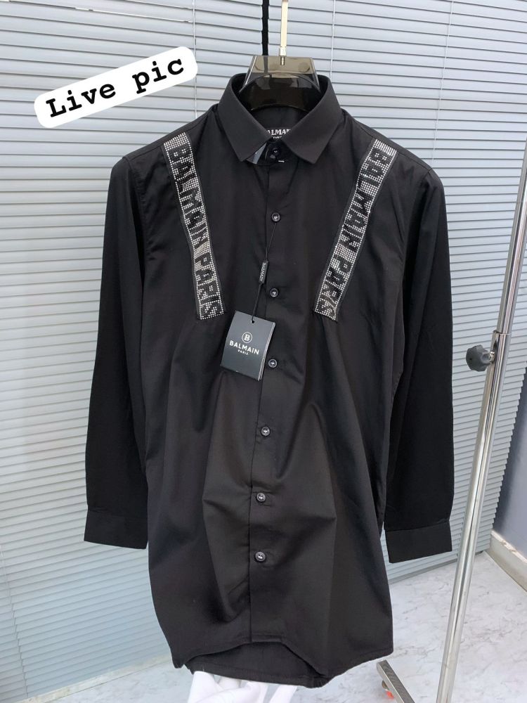 Balmain Embroidered Black Premium Cotton Shirt-2