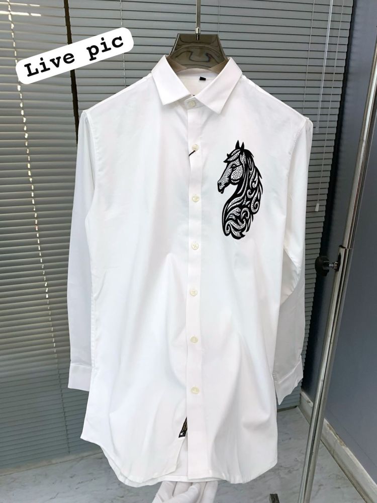 Balmain Embroidered White Horse Printed Premium Cotton Shirt-3