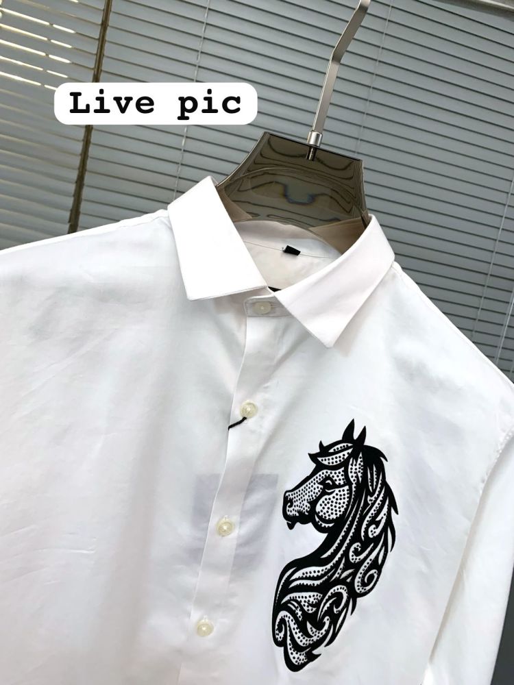 Balmain Embroidered White Horse Printed Premium Cotton Shirt-2