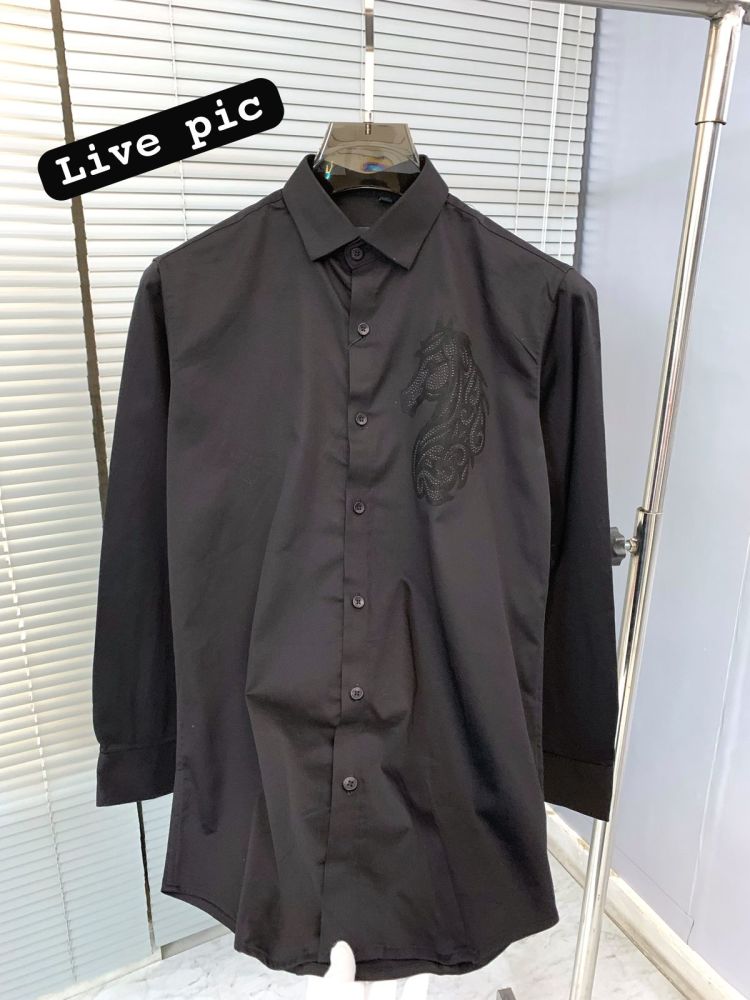 Balmain Embroidered Black Horse Printed Premium Cotton Shirt-thumb-2