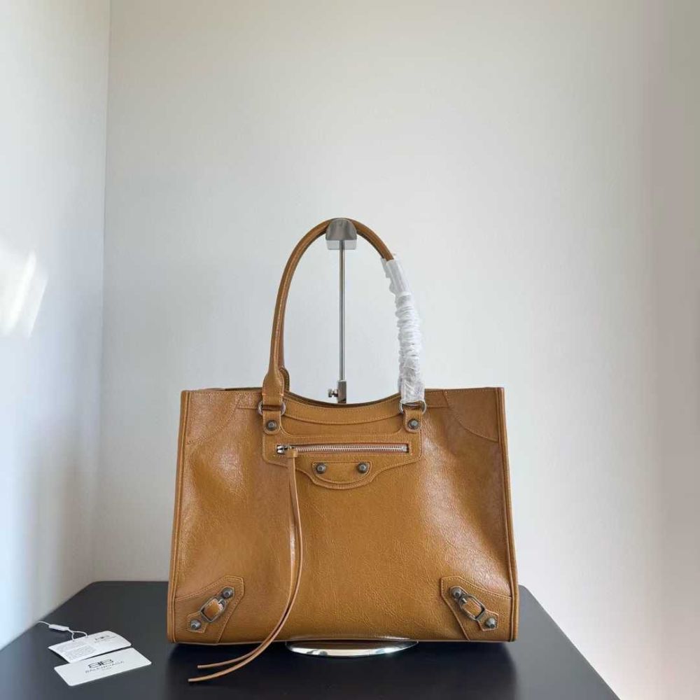 Balenciaga Logo Brown Premium Le City Tote Bag-thumb-0