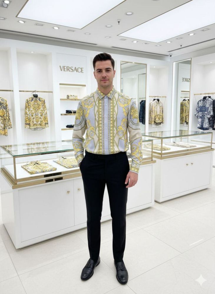 Versace Grey Premium Quality Cotton Shirt-thumb-0