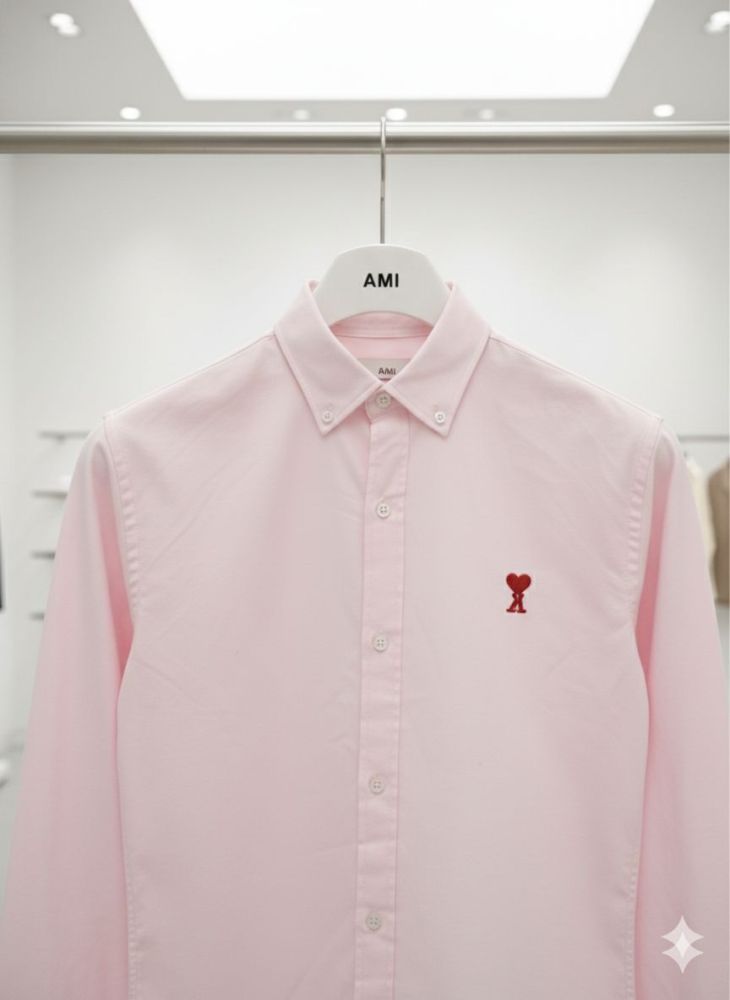 Ami Paris Heart Logo Pink Striped Shirt-1