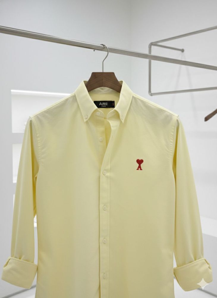 Ami Paris Heart Logo Yellow Striped Shirt-1
