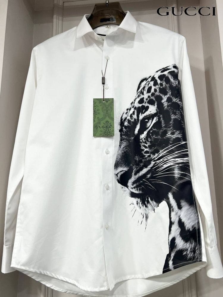 Gucci White Panther Black Cotton Shirt-1