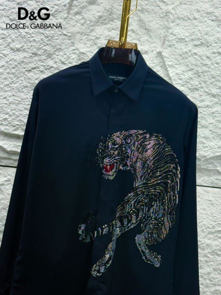 Dolce & Gabbana Lycra Cotton Blue Tiger Print Premium Shirt-thumb-0