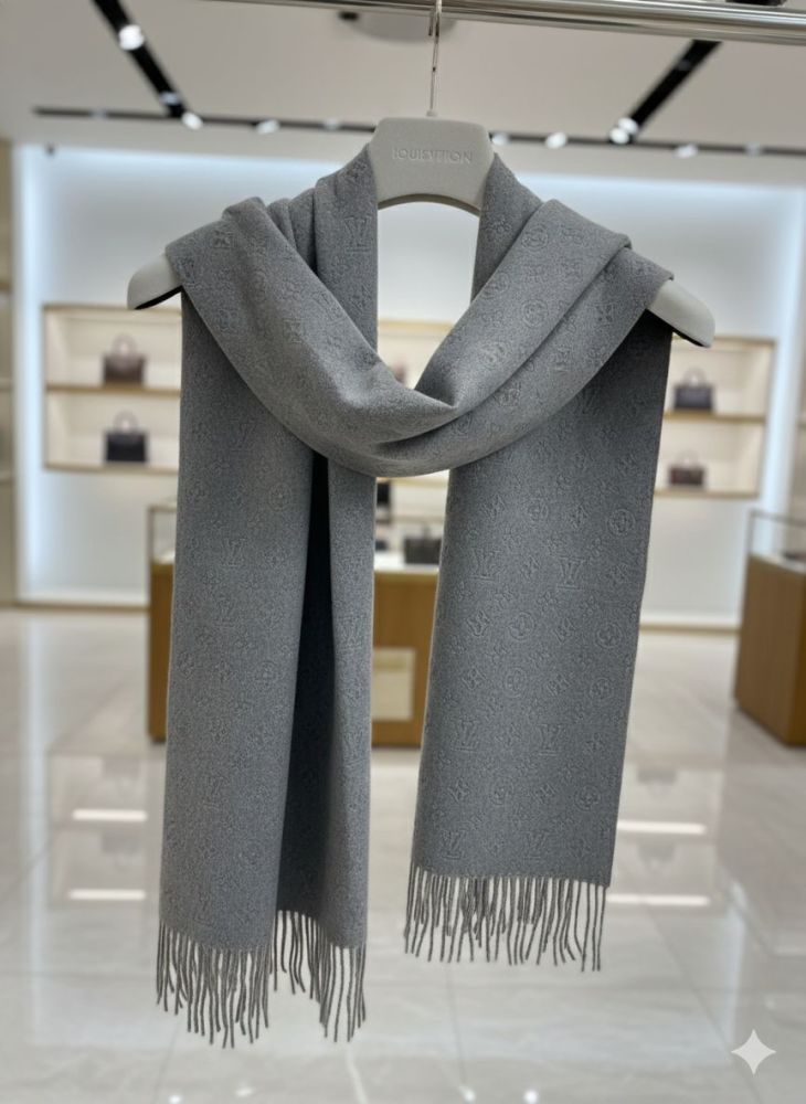 Louis Vuitton Grey Cashmere Reversible Muffler-2