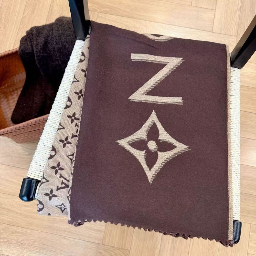 Louis Vuitton Dark Brown Cashmere Reversible Stole-3