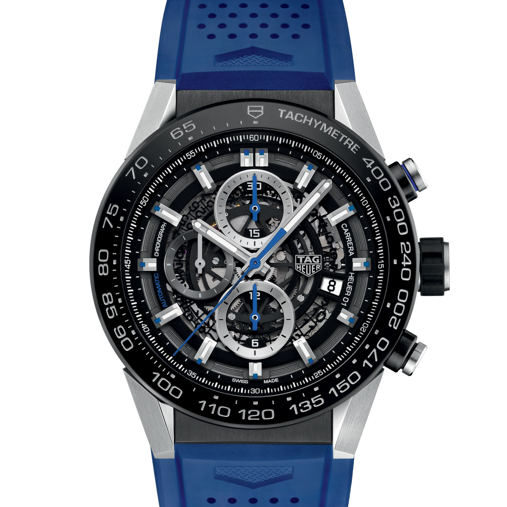 TAG Heuer Carrera Calibre Heuer 01 Chronograph, Blue Rubber Strap Watch CAR2A1T.FT6052-1