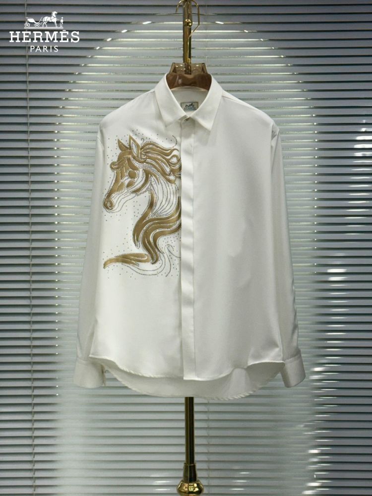 Hermès Embroidery Horse Logo White Premium Shirt-thumb-0