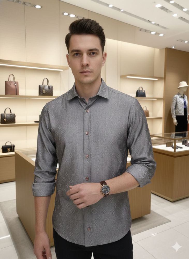 Louis Vuitton Monogram Grey Premium Cotton Shirt-thumb-0