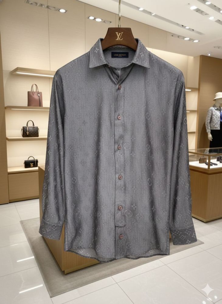 Louis Vuitton Monogram Grey Premium Cotton Shirt-thumb-1
