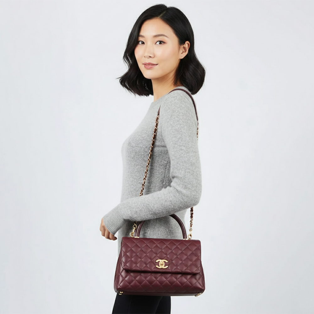Chanel Coco Caviar Wine Top Handle Bag-11