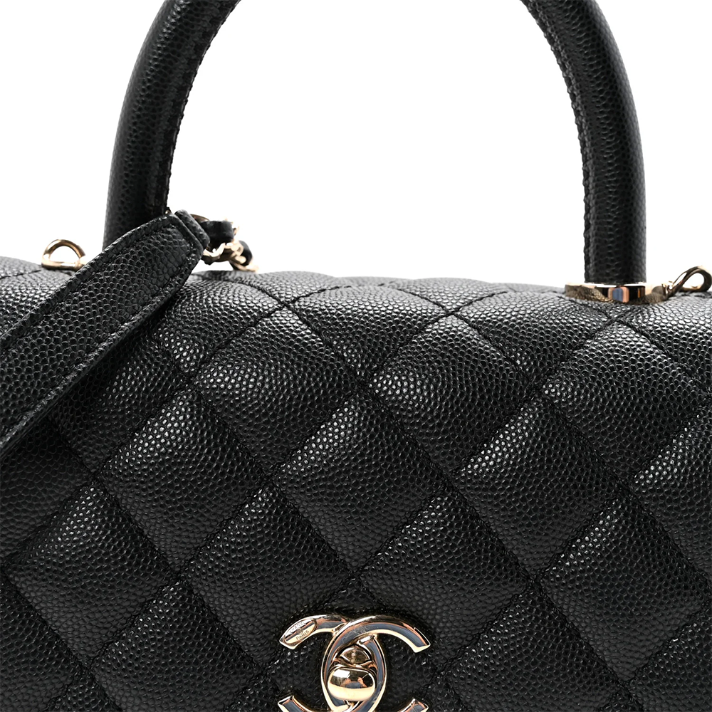 Chanel Coco Caviar Black Top Handle Bag-5
