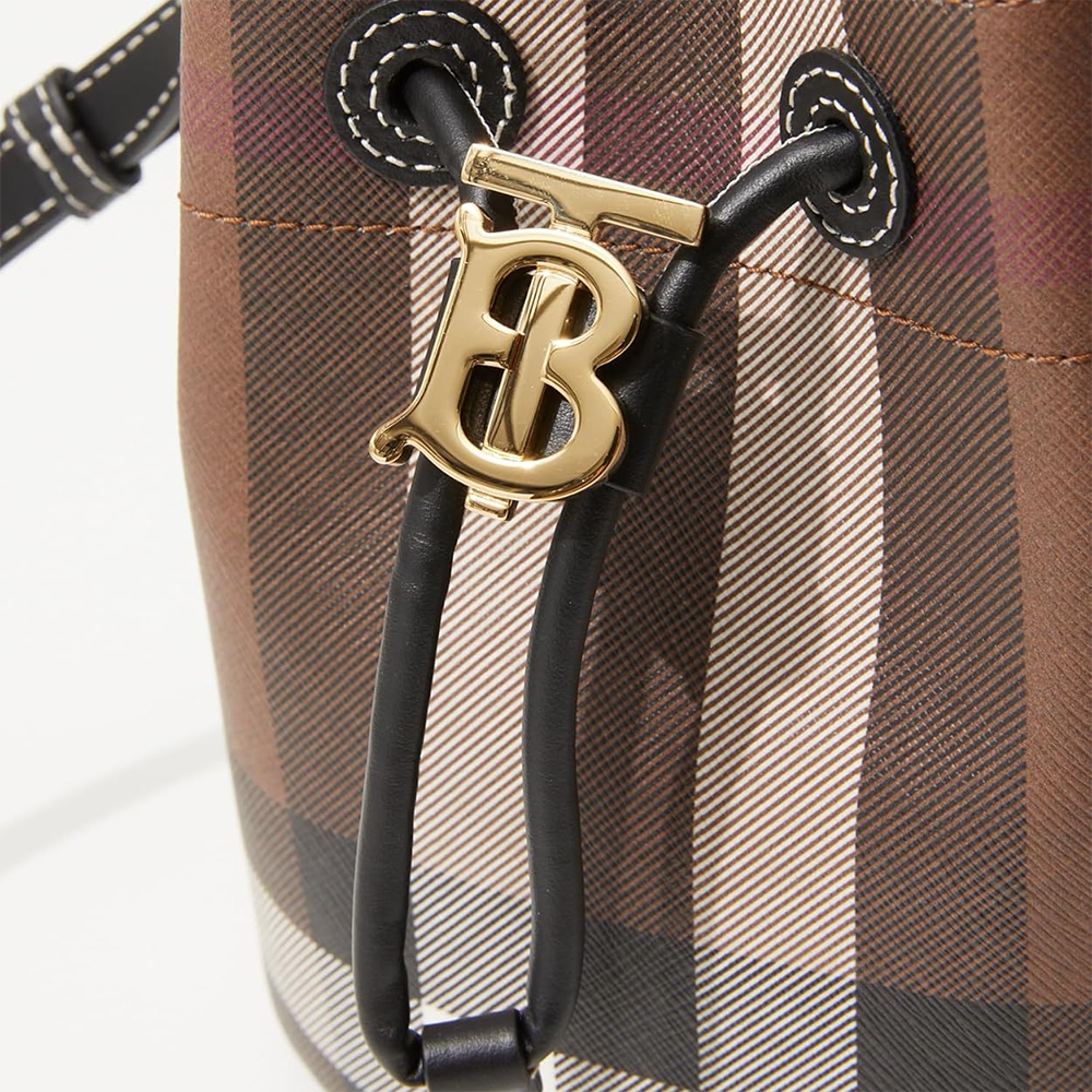Burberry Dark Birch Brown Checked Bucket Bag-5