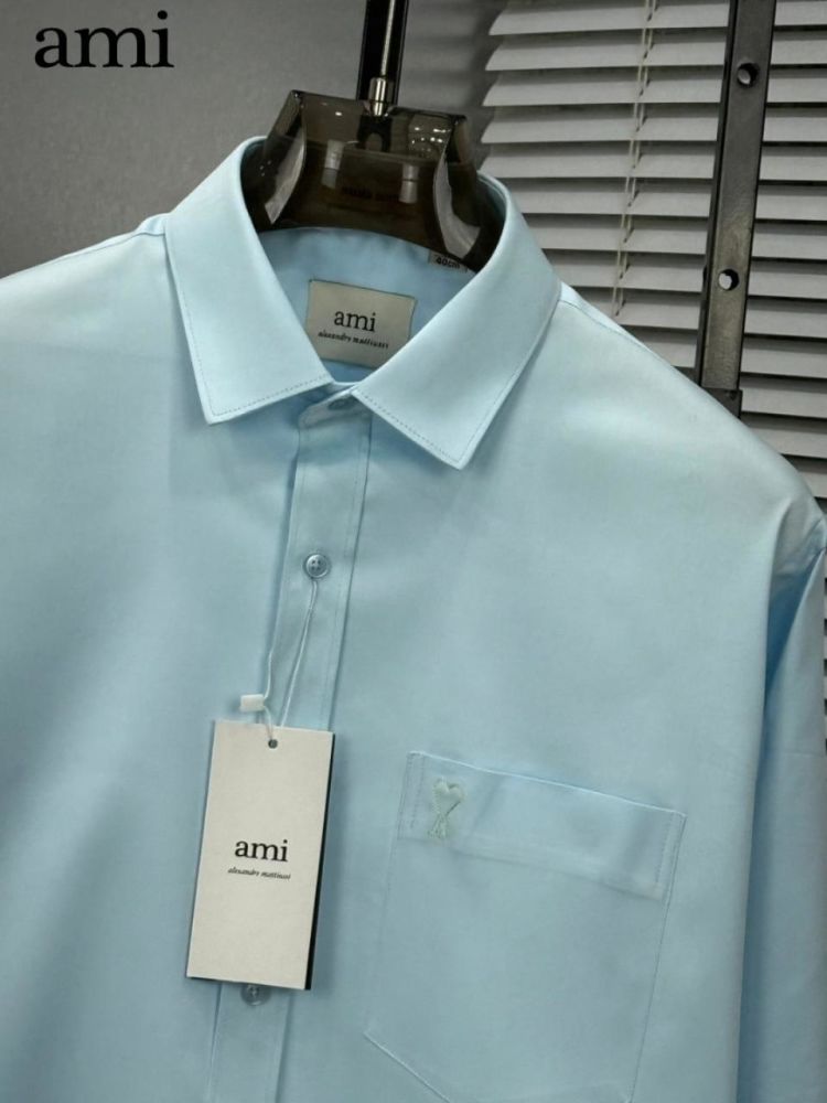 Ami Paris Heart Logo skyblue Striped Shirt-1