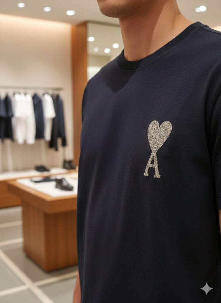 Ami Black Premium Quality Heart Logo T-shirt-1