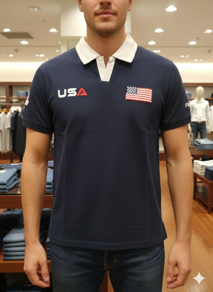 Ralph Lauren Blue Premium Collar T-shirt-1