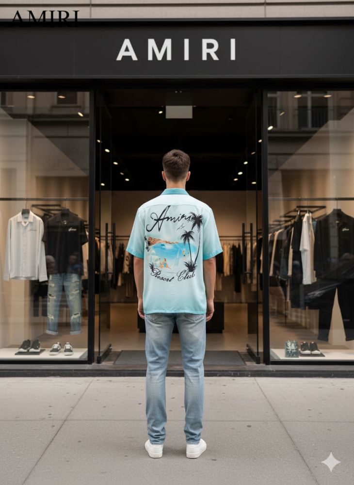 Amiri Blue Premium Quality Short Sleeve Shirt-1