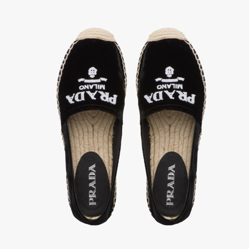 Prada Velvet Black Straw Shoes-3