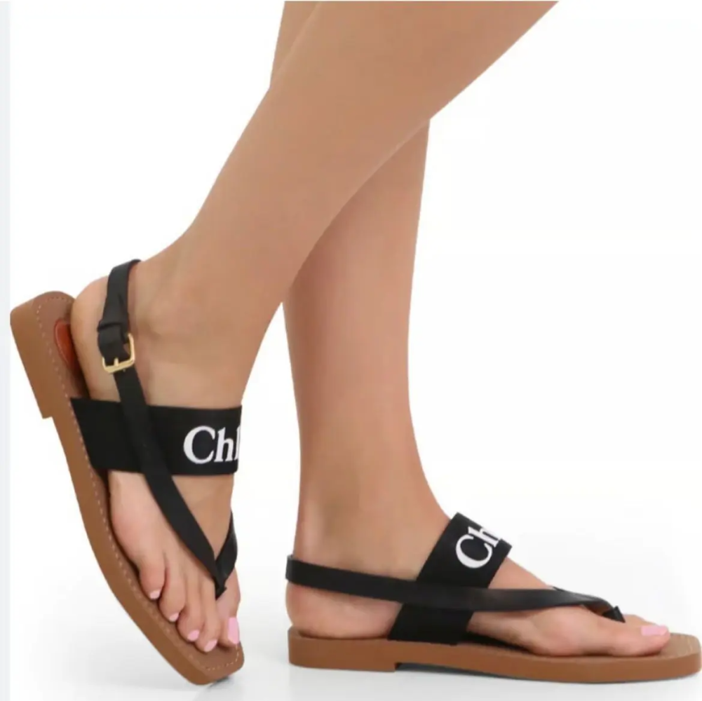 Chloe Black Woody Canvas & Rubber Flat Sandal-1
