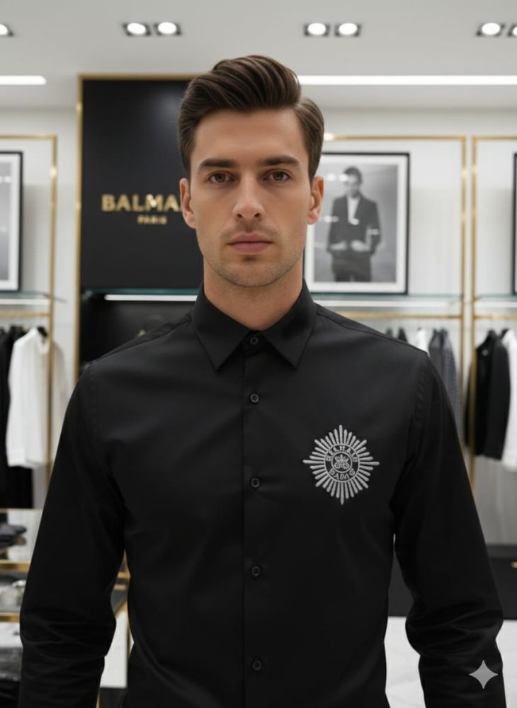 Balmain Embroidered Black Premium Cotton Shirt-1