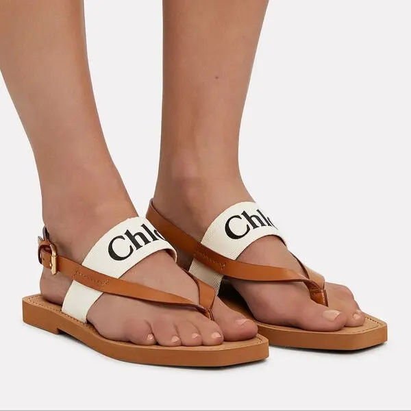 Chloe White Woody Canvas & Rubber Flat Sandal-2