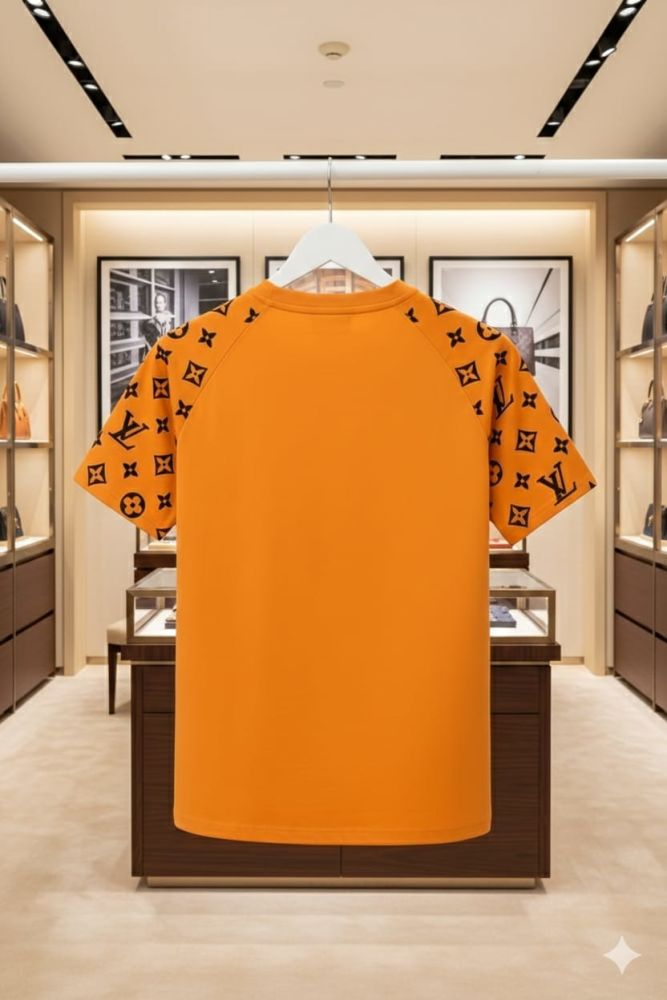 Louis Vuitton Orange Embroidery Logo Premium T-shirt-3