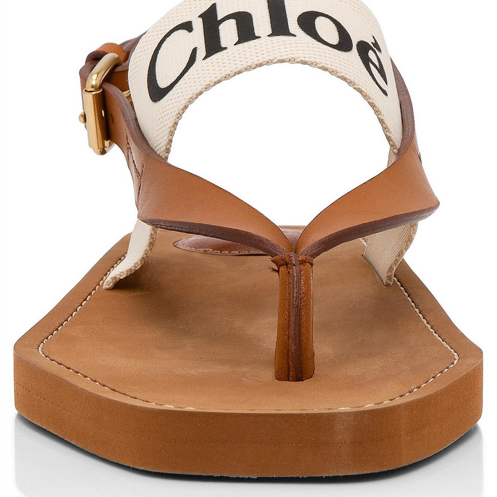 Chloe White Woody Canvas & Rubber Flat Sandal-4