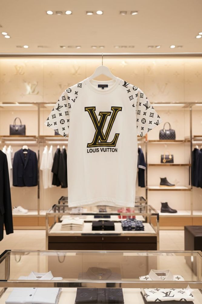 Louis Vuitton White Embroidery Logo Premium T-shirt-3