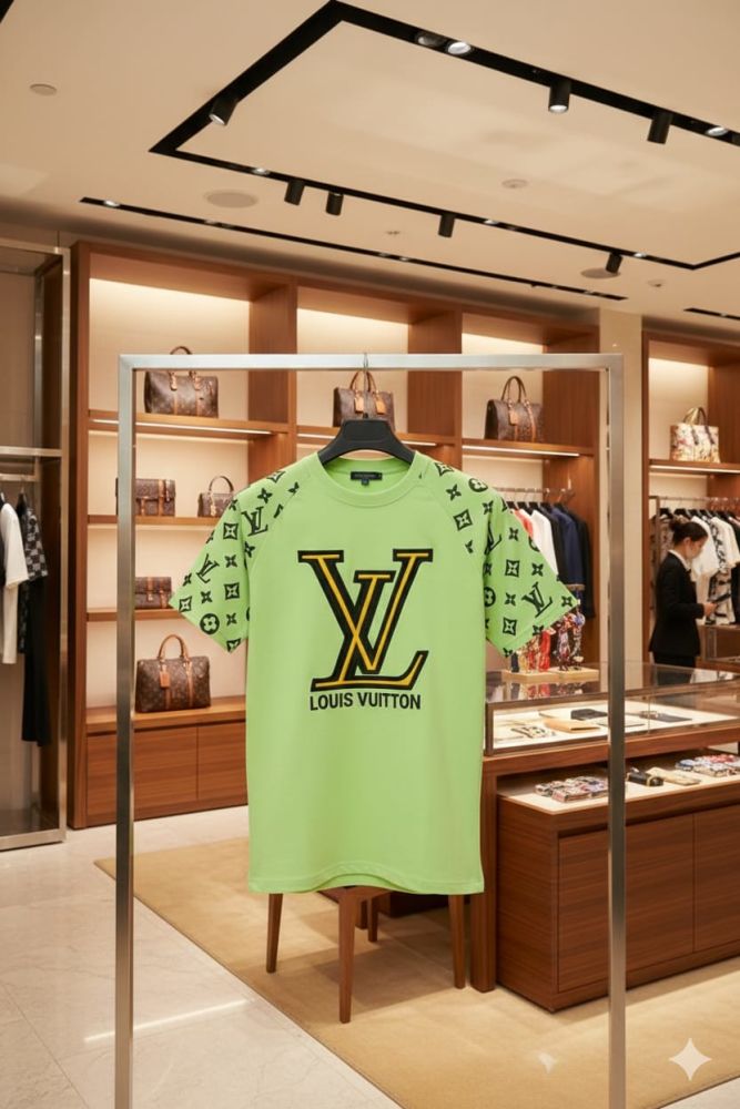 Louis Vuitton Green Embroidery Logo Premium T-shirt-3