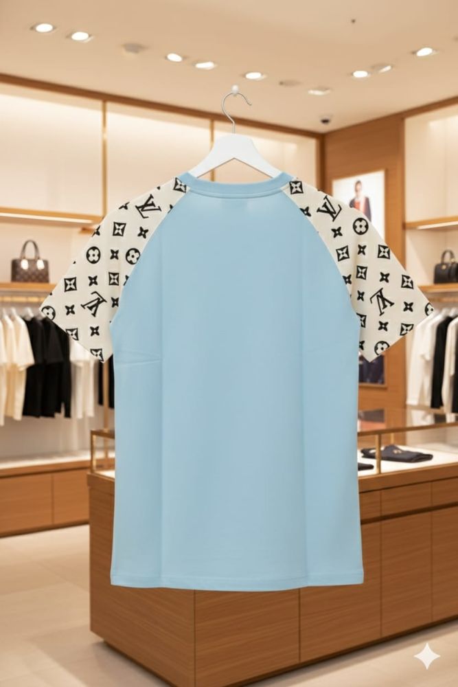 Louis Vuitton Sky Blue Embroidery Logo Premium T-shirt-3