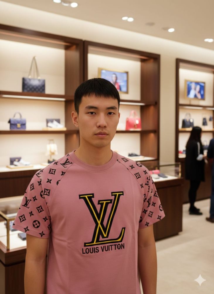 Louis Vuitton Pink Embroidery Logo Premium T-shirt-1