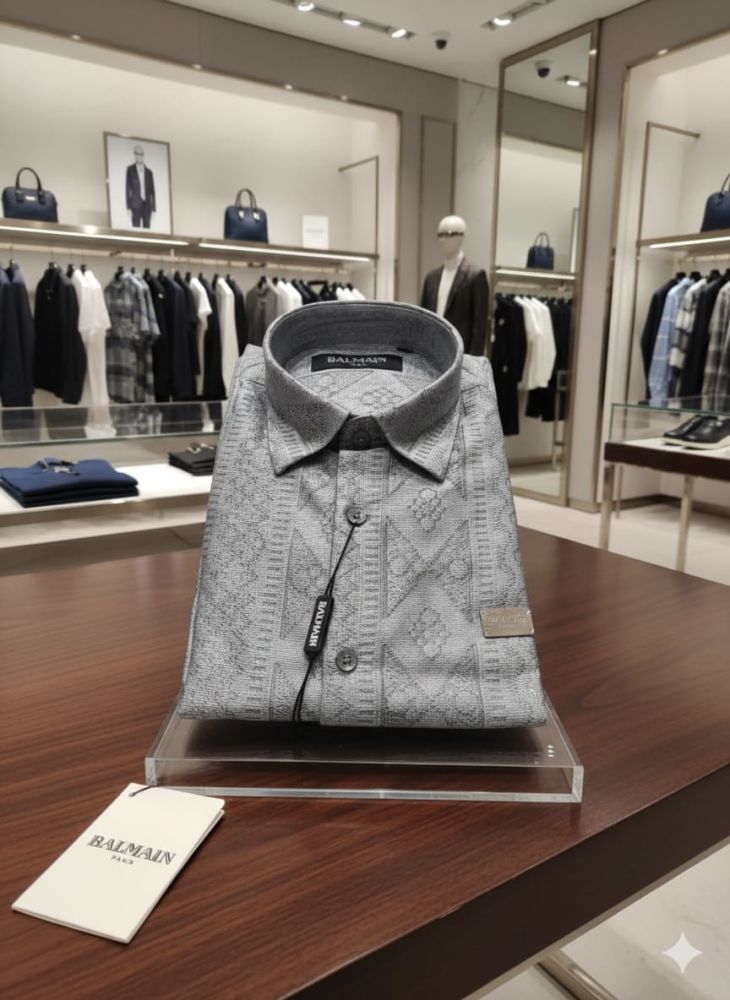 Balmain Embroidered Grey Premium Cotton Shirt-3