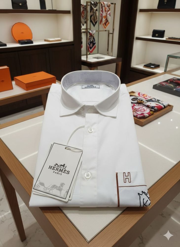 Hermès Horse Logo Embroidery White Premium Shirt-3