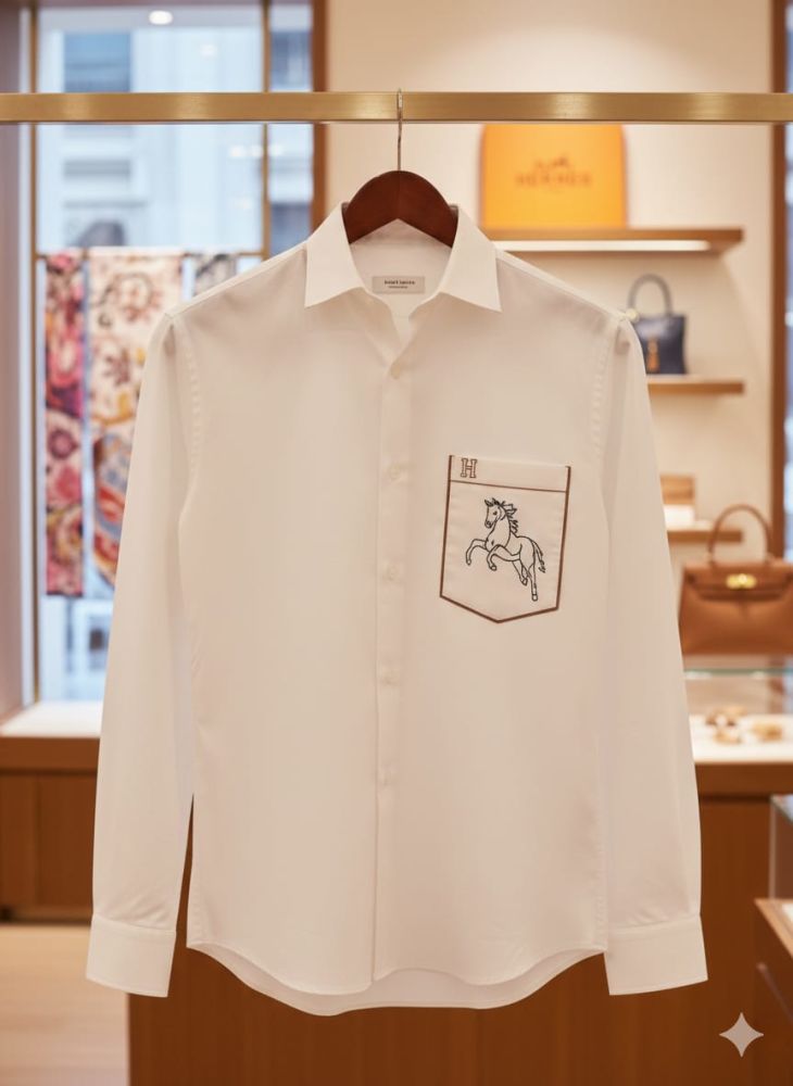 Hermès Horse Logo Embroidery White Premium Shirt-4