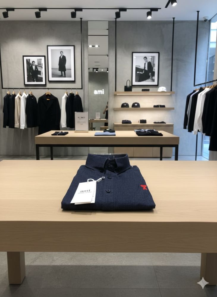 Ami Paris Heart Logo Blue Striped Shirt-3