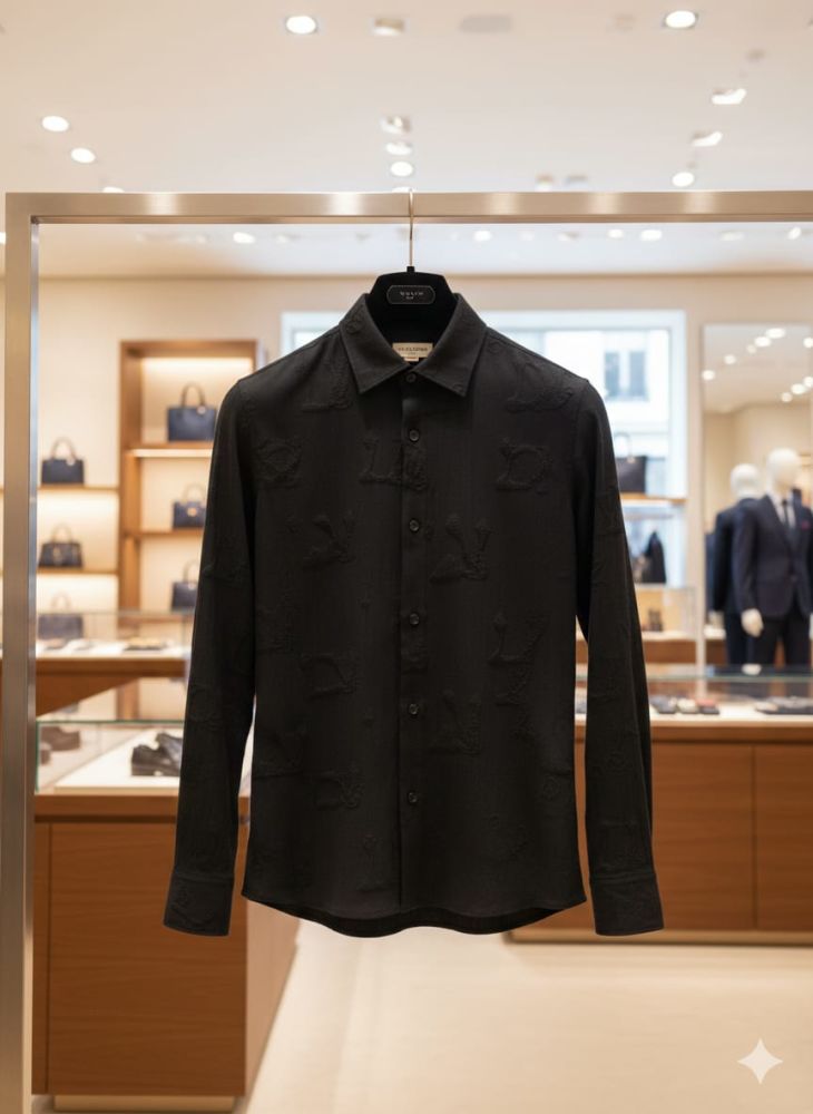 Louis Vuitton Monogram Black Premium Cotton Shirt-thumb-3