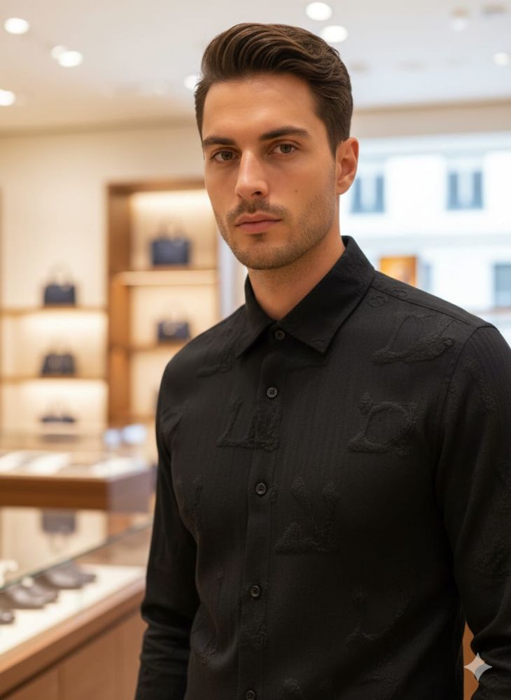 Louis Vuitton Monogram Black Premium Cotton Shirt-thumb-1