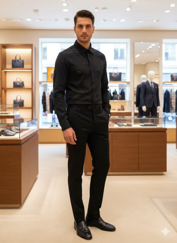 Louis Vuitton Monogram Black Premium Cotton Shirt-thumb-0