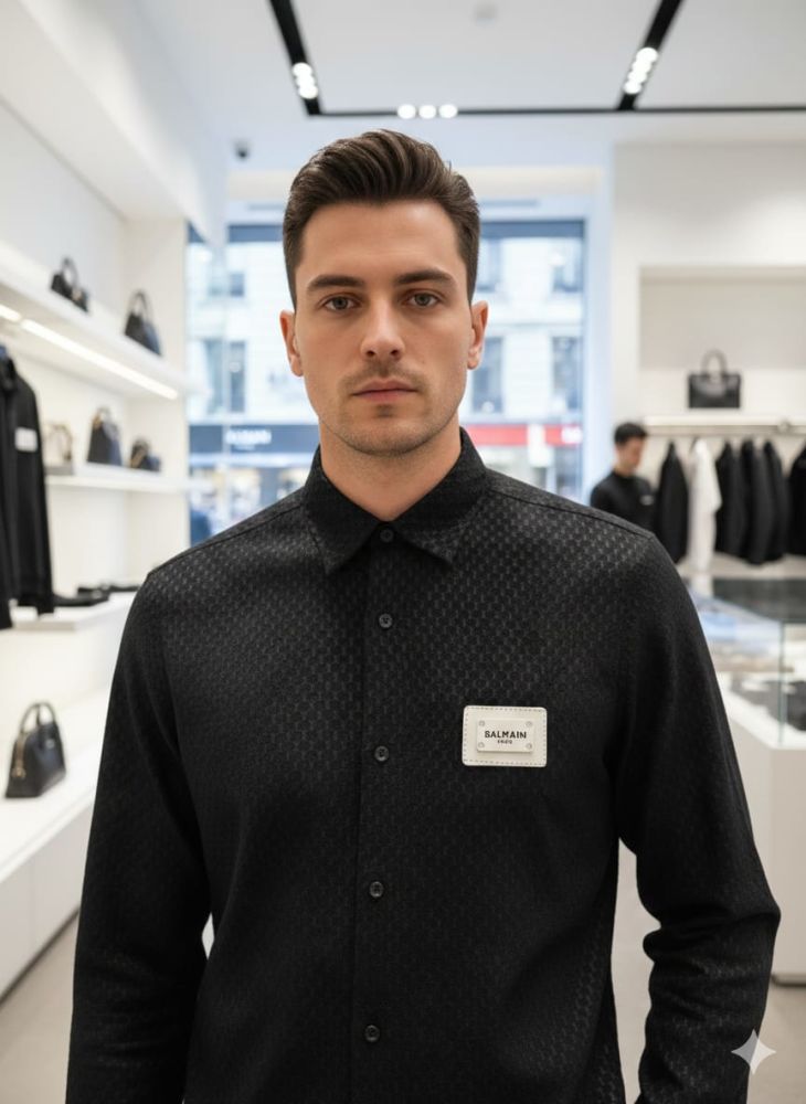 Balmain Embroidered Black Premium Cotton Shirt-1