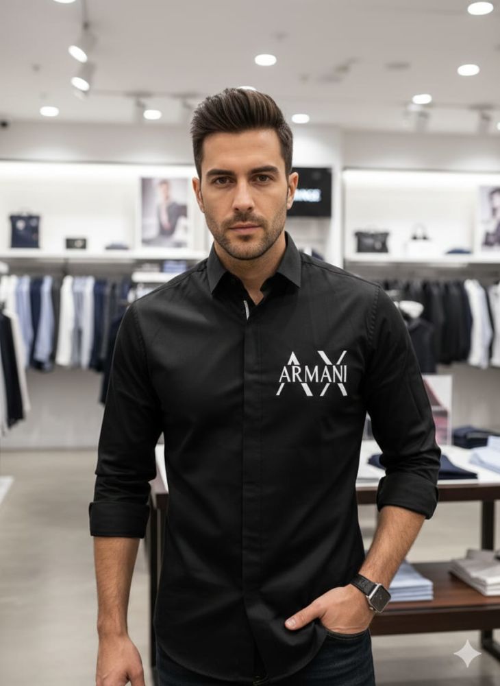 Armani Exchange Black Premium Quality Cotton Shirt-thumb-1