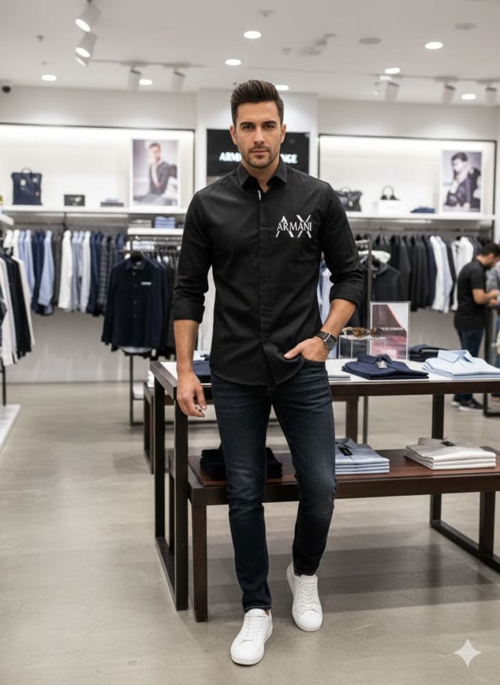 Armani Exchange Black Premium Quality Cotton Shirt-thumb-0