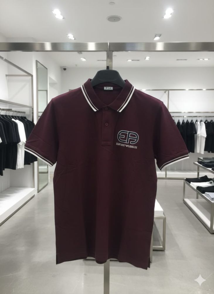Emporio Armani Maroon Premium Collar T-shirt-2