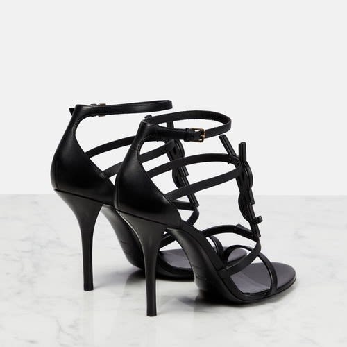 Saint Laurent Black Premium Leather Heel Sandals-1