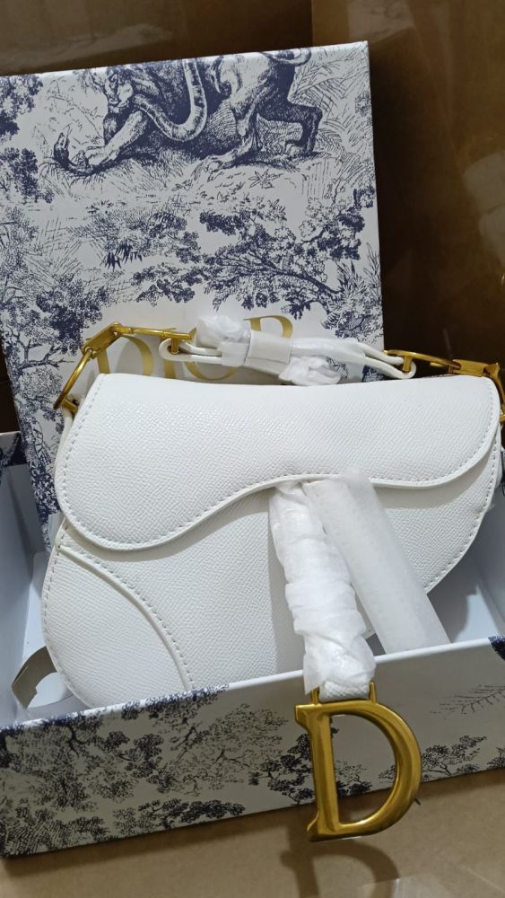 Dior Saddle Small White Bag-thumb-0